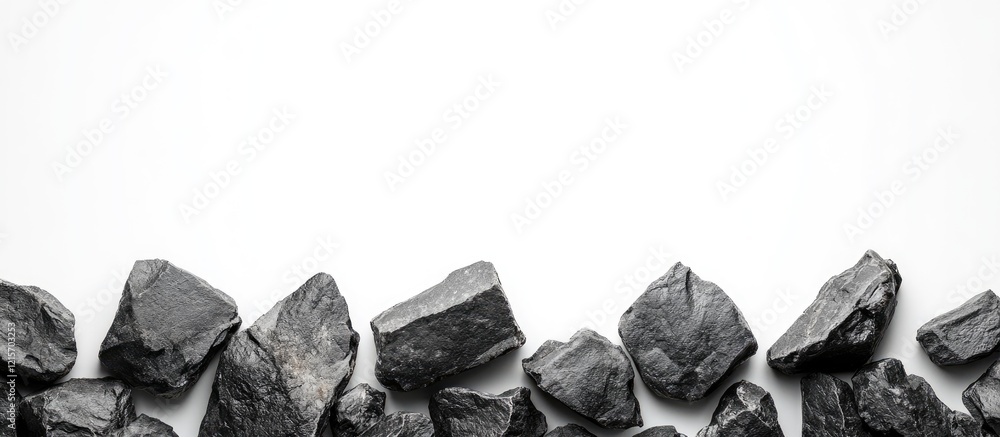 Aufkleber black rocks arranged along the bottom edge with copy space for text on a white background