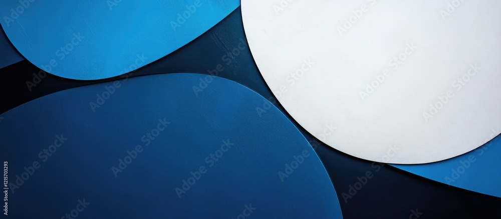 Poster abstract geometric shapes in blue and white color palette with smooth curves and copy space for text