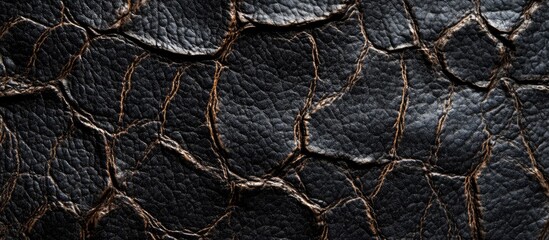 Black cracked leather texture background with detailed pattern and copy space for design elements