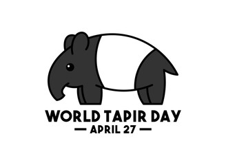 World Tapir Day. April 27. Cute Tapir. Line. Outline. Doodle. Poster, banner, card, background.