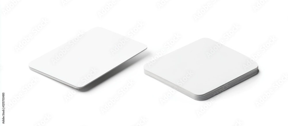 Poster Two rectangular white coasters with rounded corners on a clean white background with Copy Space.