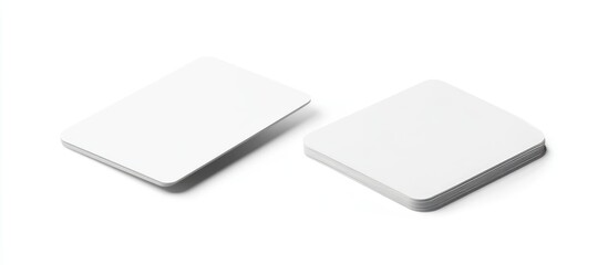 Two rectangular white coasters with rounded corners on a clean white background with Copy Space.