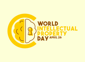 World Intellectual Property Day design vector. April 26. Brain icon. Keyhole icon. Line. Flat design vector. Poster, banner, card, background.