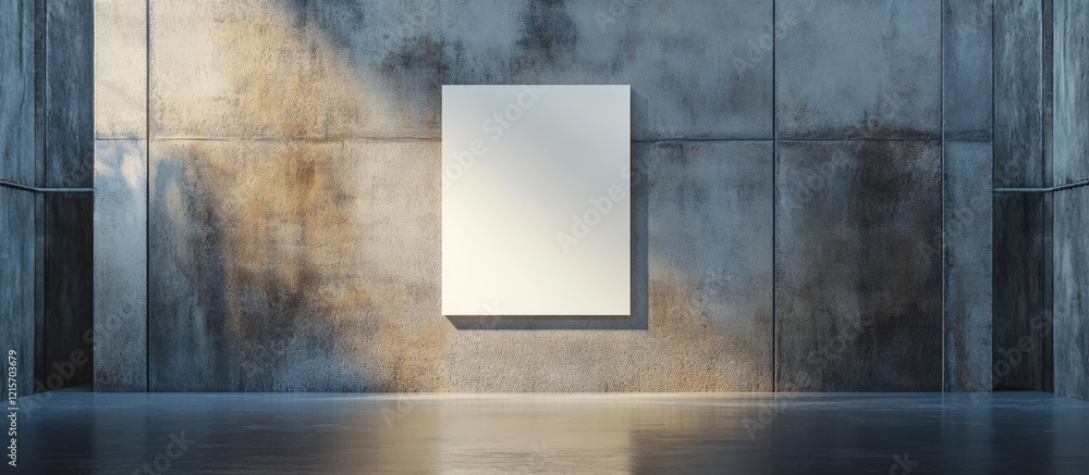 Aufkleber minimalistic gallery interior with empty canvas on grey concrete wall and reflective floor showcasin