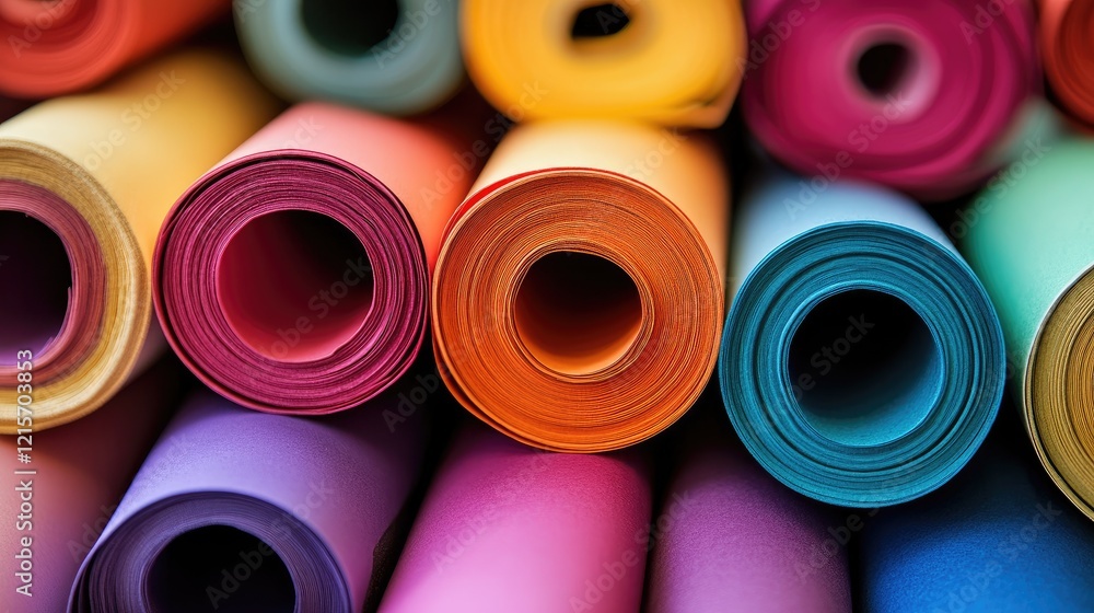 Poster colorful rolls of craft paper arranged in a pattern with copy space for text
