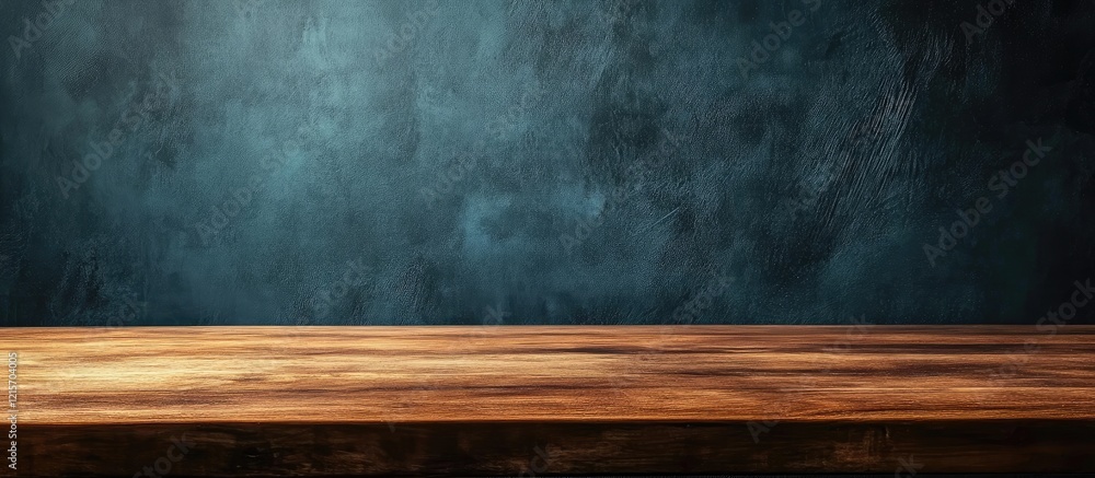 Poster wooden tabletop with dark textured background and copy space for text or product placement