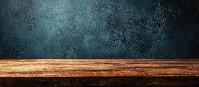 Wooden tabletop with dark textured background and copy space for text or product placement
