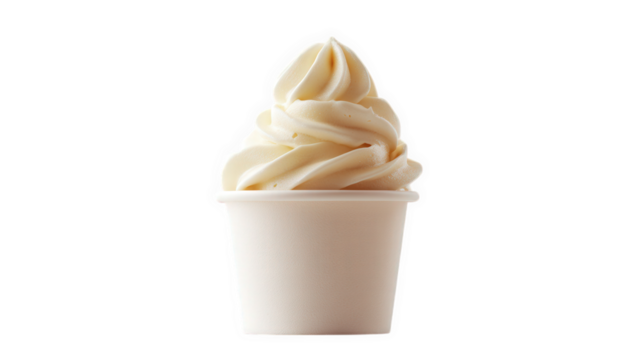 soft-serve ice cream swirl in a plain white cup. showcasing a creamy texture and smooth appearance against a light background it evokes a sense of indulgence and refreshment. making it ideal for desse