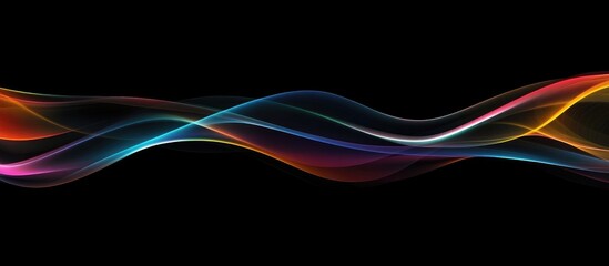 Colorful abstract light waves on a black background with smooth flowing lines and copy space for text placement