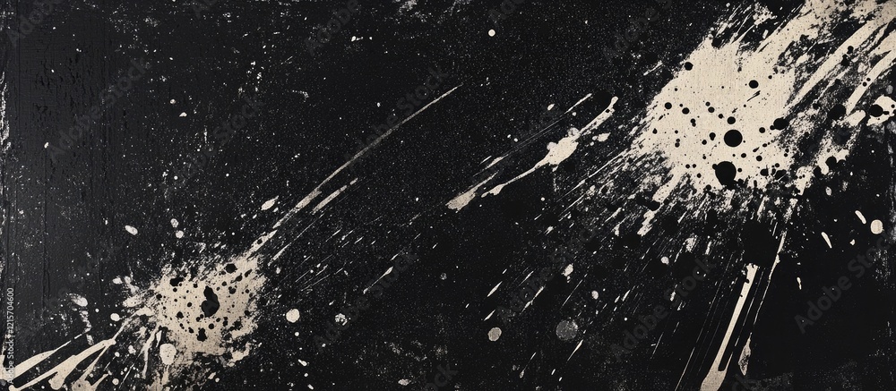 Poster abstract black background with paint splatters and drips creative texture with copy space for design