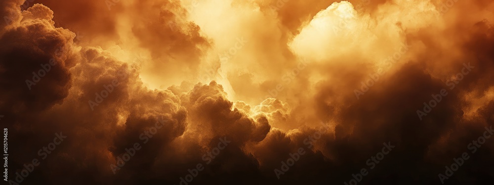 Poster dramatic sky with dark clouds illuminated by sunlight creating a striking contrast and ample empty s