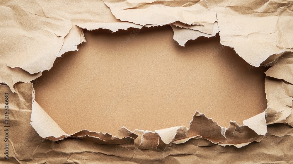 Poster ripped brown paper background with empty space for text placement in creative design and advertising