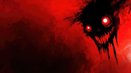 Dark Abstract Horror Background in Red and Black Featuring Sinister Face with Copyspace for Text and Graphics Design Use