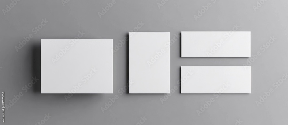 Poster minimalist blank canvas frames arranged on a neutral gray background with ample copy space for text 