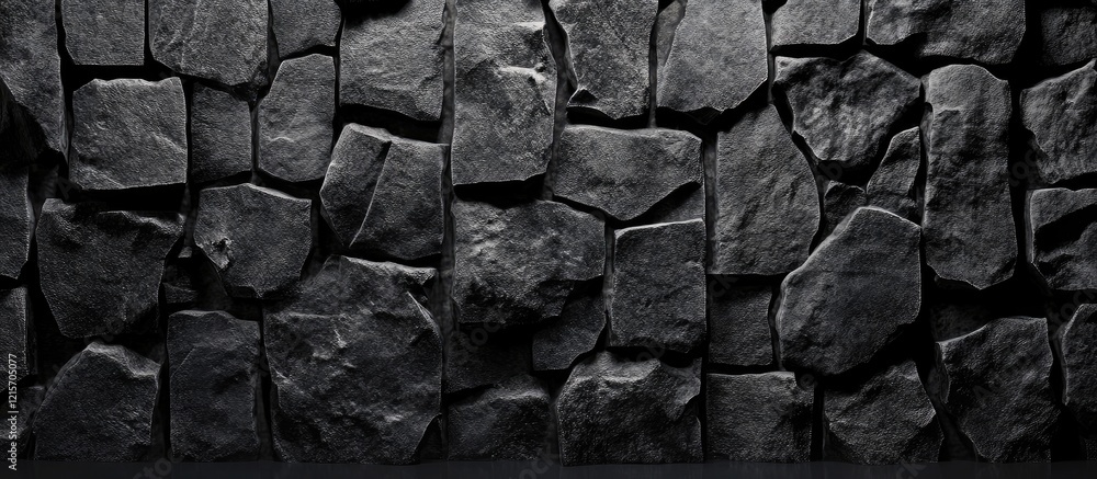 Poster black stone wall texture with irregularly placed rocks and uneven surfaces suitable for background u
