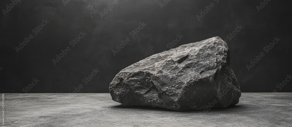 Aufkleber large rough stone on a concrete surface with dark background and copy space for text placement