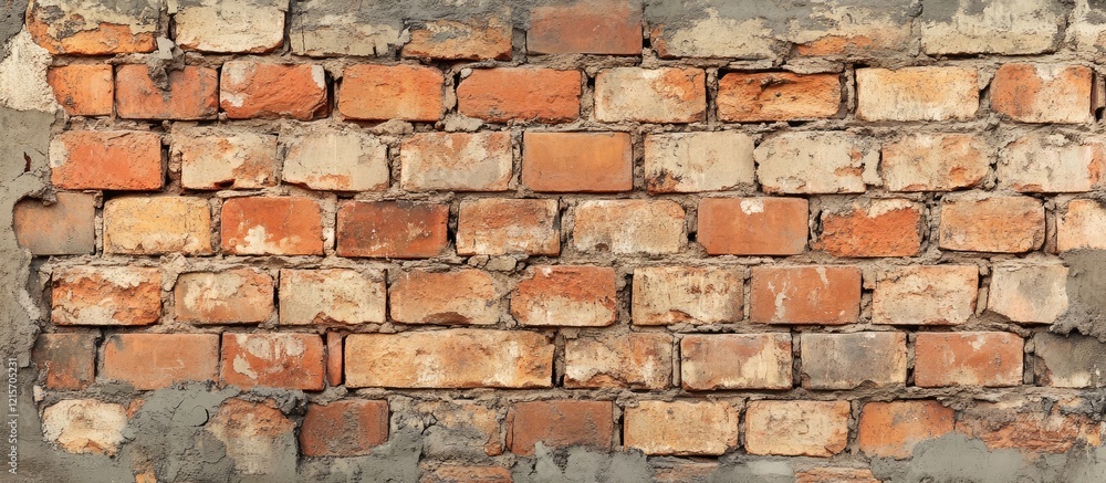 Poster textured vintage red brick wall with visible mortar gaps and weathered surfaces suitable for archite