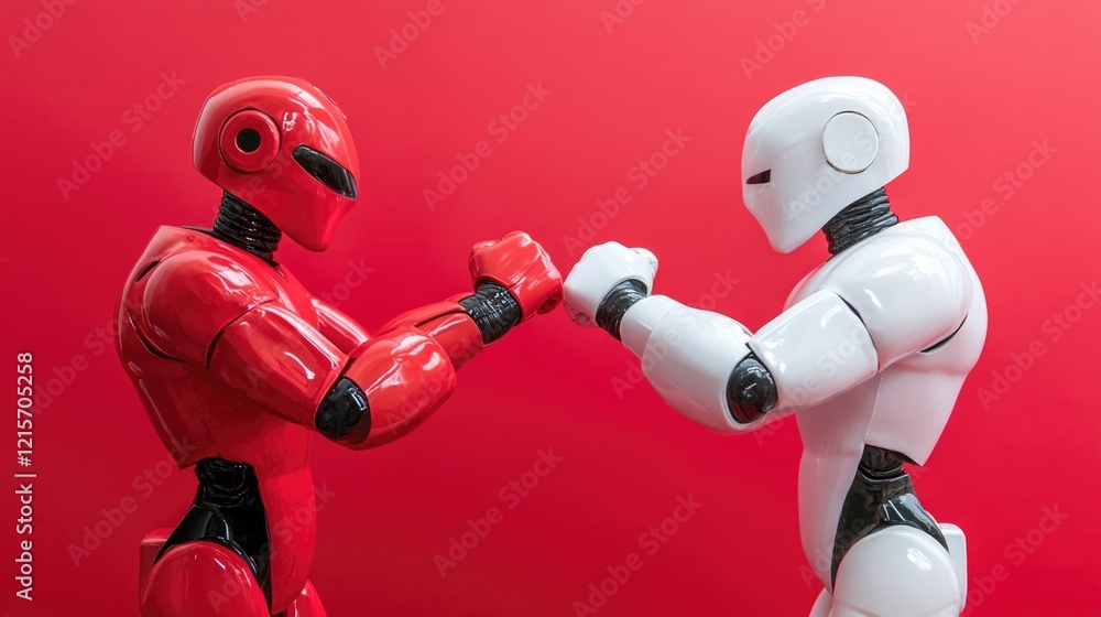 Poster ai and human intelligence duel with empty space for text placement in a vibrant red background