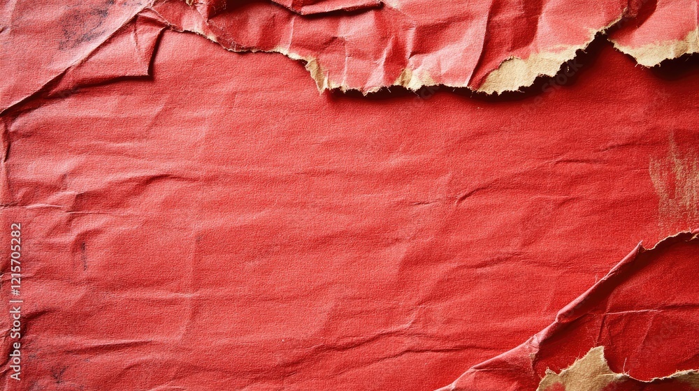 Poster textured red grunge paper background with torn edges and copyspace for design or text placement