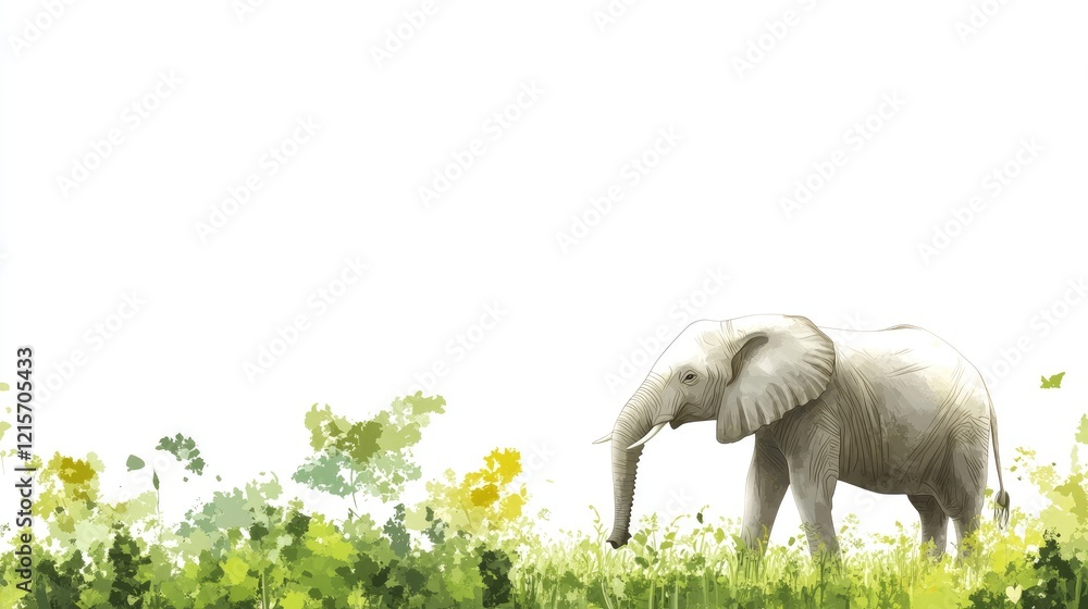 Aufkleber african bush elephant grazing on lush grass with ample empty space for customizable text placement i