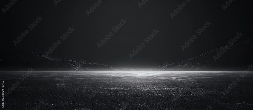 Poster dark minimalistic landscape with distant hills and a bright horizon line creating a moody atmosphere