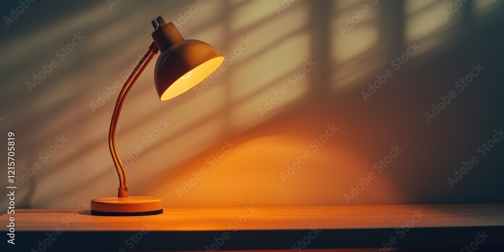 Poster elegant desk lamp casting warm light on a clean surface highlighting retro minimalist bedroom decor 