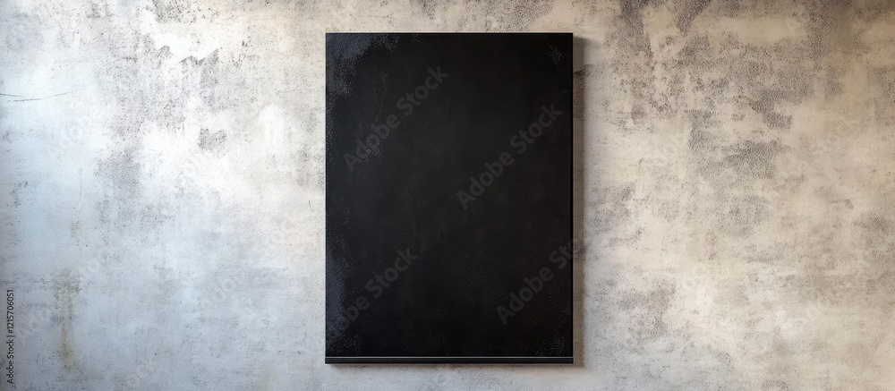 Poster blank black canvas on textured concrete wall with ample copy space for text or design elements