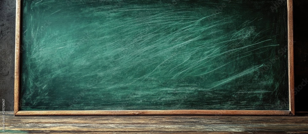 Poster empty chalkboard with wooden frame and subtle texture, ideal for educational backgrounds with copy s