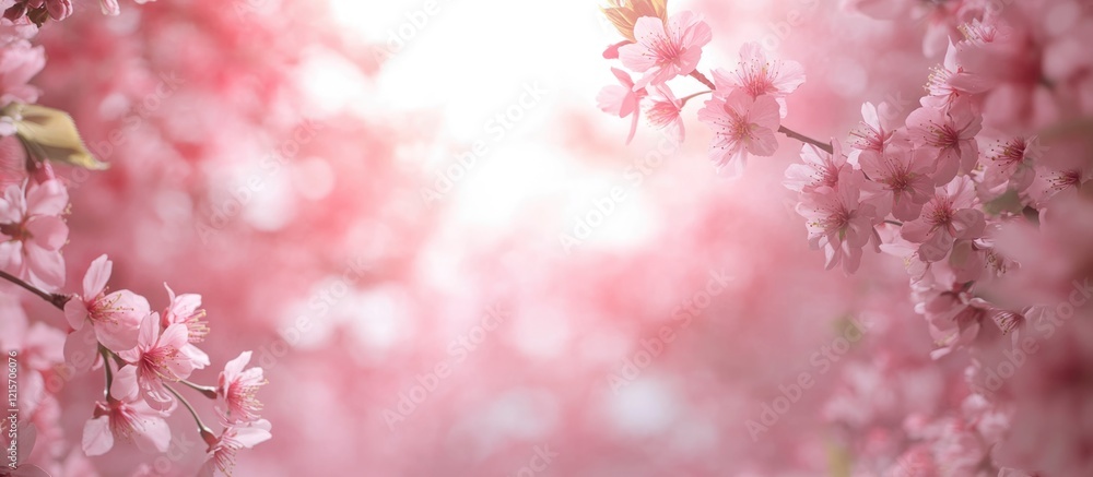 Poster blossoming cherry tree branches with pink flowers and soft bokeh background copy space for spring se