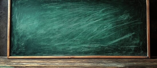 Empty chalkboard with wooden frame and subtle texture, ideal for educational backgrounds with copy space.