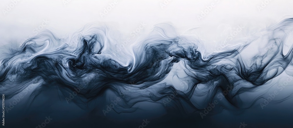 Poster abstract blue smoke wave pattern with copy space for text placement