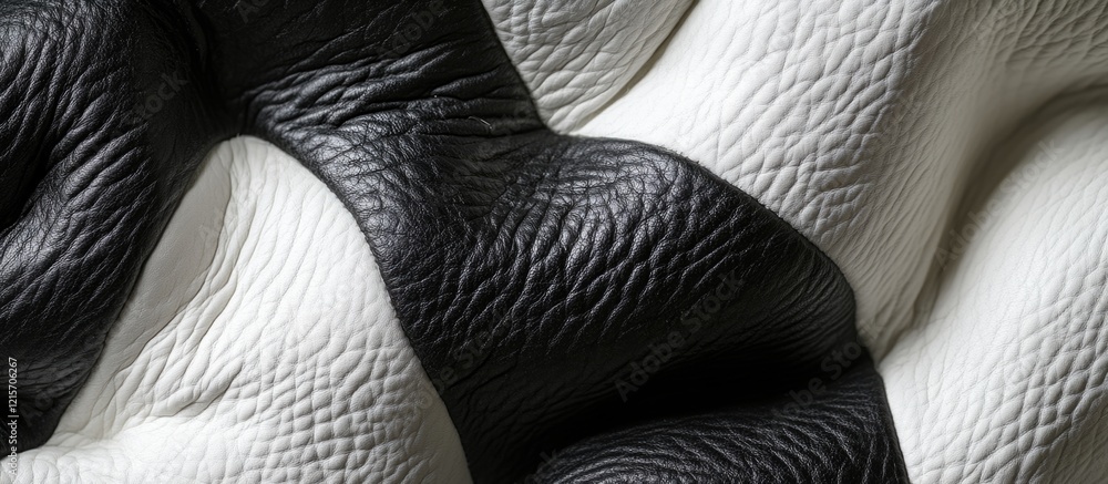 Poster abstract close-up of textured black and white leather with undulating patterns and copy space for te