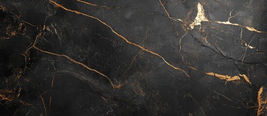 Black marble texture with golden veins and copy space for design projects