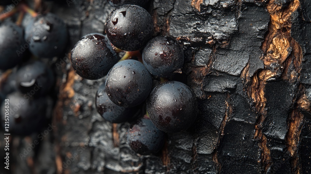 Aufkleber aging grape vine berries macro on textured bark with empty space for text placement in wine or natur