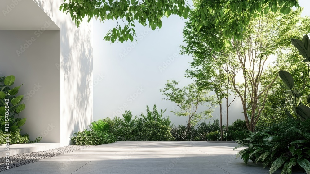 Aufkleber tranquil garden scene with lush greenery and empty space for text placement