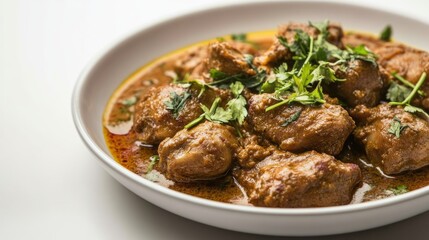 Hearty clarified butter chicken curry with aromatic spices served in a bowl ideal for comfort food meal inspiration with empty space for text