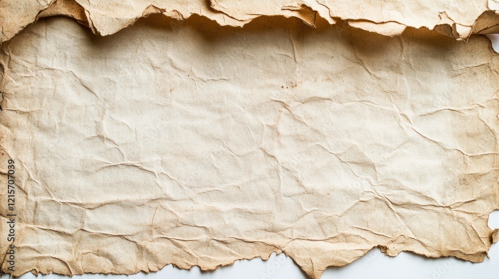 Poster aged vintage white paper texture for copyspace empty background design with crumpled and torn edges 