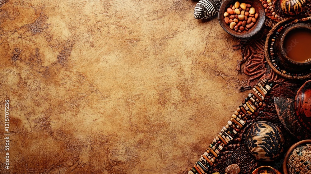 Poster ancient african arts and culture background with traditional objects and empty copy space for text p