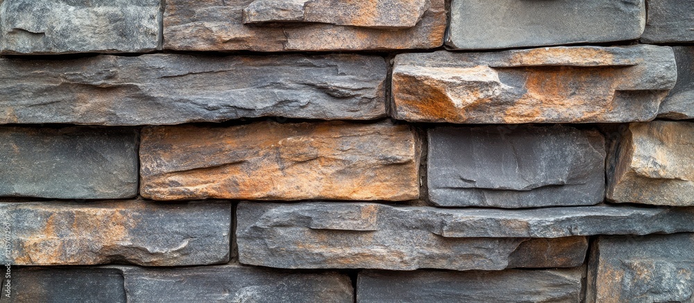 Poster textured stone wall background with varied colors and shapes of stones suitable for architectural de