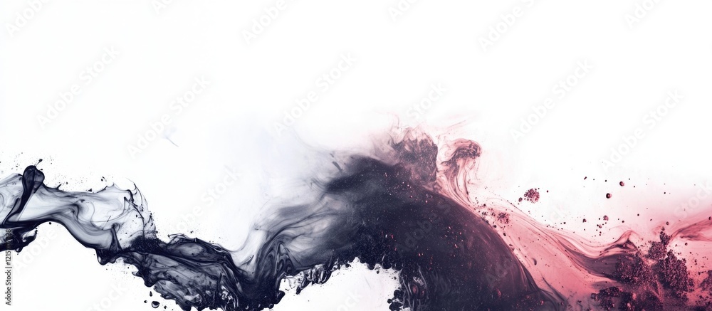 Poster abstract ink splash in black and red on white background with copy space for text placement. suitabl