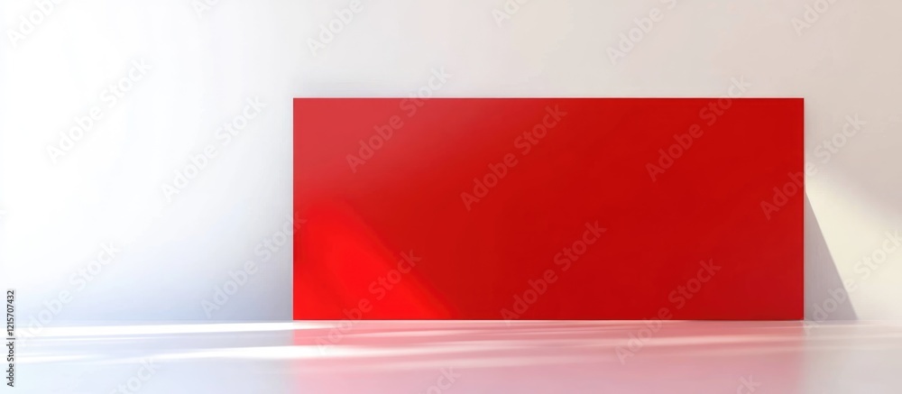 Poster red rectangular panel with soft shadows on a white background featuring ample copy space for text pl