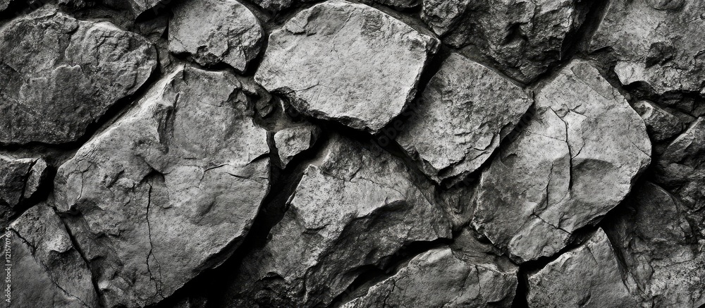 Poster grey textured stone wall background with uneven surface and varied rock shapes, suitable for design 