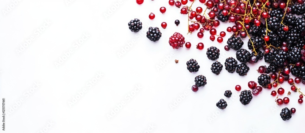 Aufkleber assorted fresh berries on a white background with copy space for text inclusion.