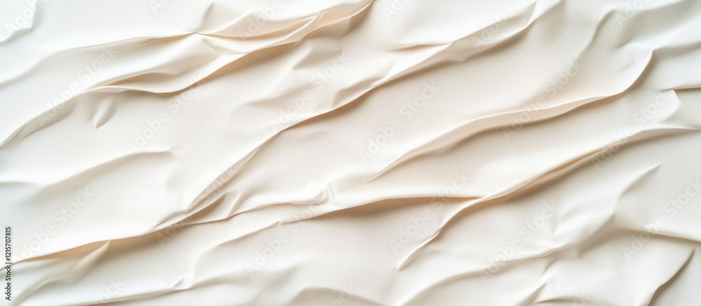 Poster textured white surface with wavy patterns and folds, ideal for background use, featuring ample copy 