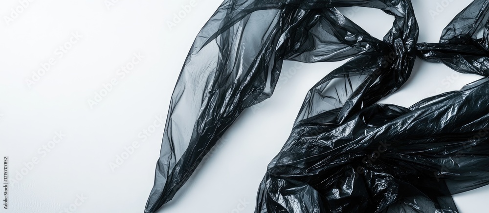 Poster black plastic wrap textile on white background with copy space for text or design elements