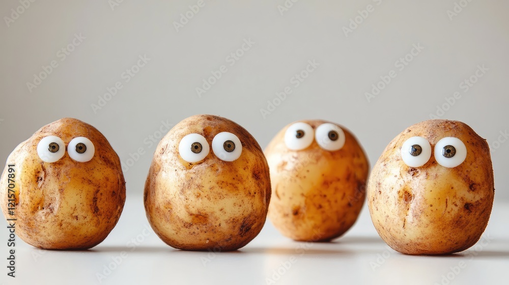 Poster aged potatoes with eyes on a neutral background offering ample space for creative text placement and