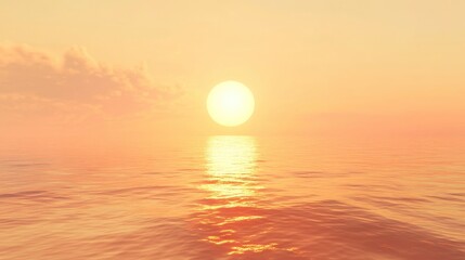 Serene sunset over calm ocean waters reflecting warm hues, creating a peaceful atmosphere at dusk