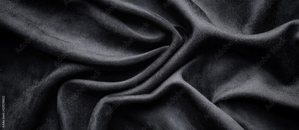Poster black velvet fabric texture with smooth folds and creases showing depth and softness copy space