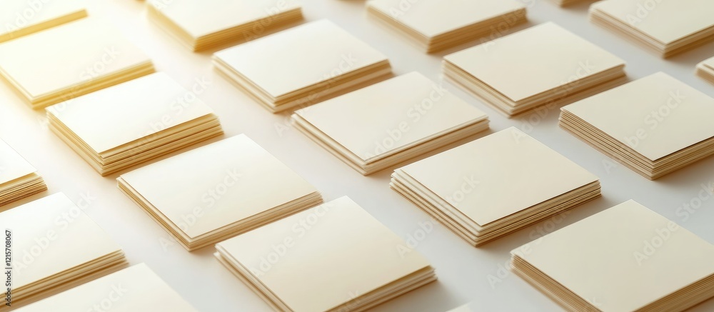 Poster yellow sticky notes arranged in a grid pattern on a white surface with soft natural light copy space