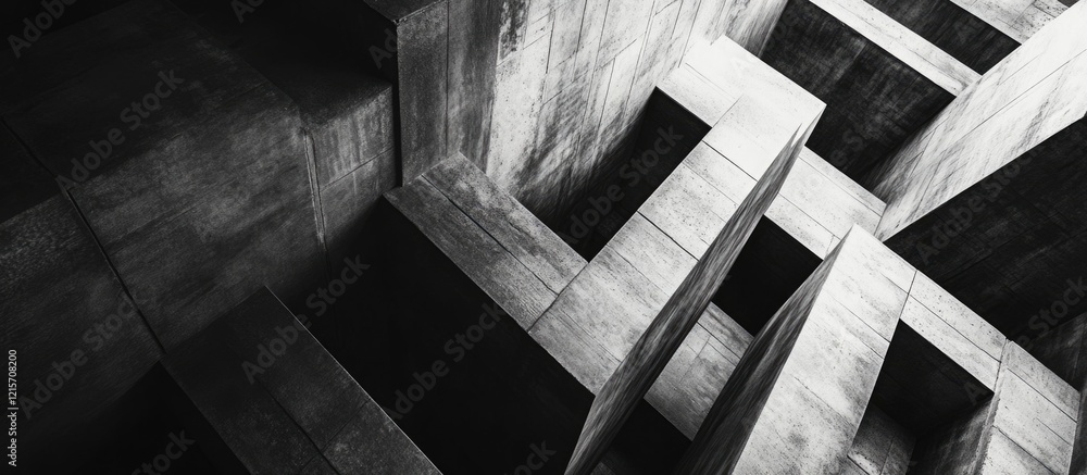 Poster abstract architectural design featuring geometric concrete shapes and shadows in black and white wit